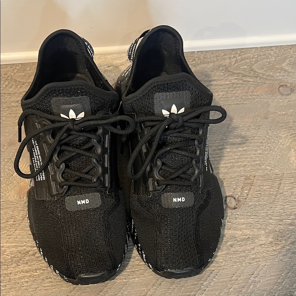 Adidas NMD R1 V2 Script Black Athletic Sneakers - Men's Size 5 - Picture 4 of 9